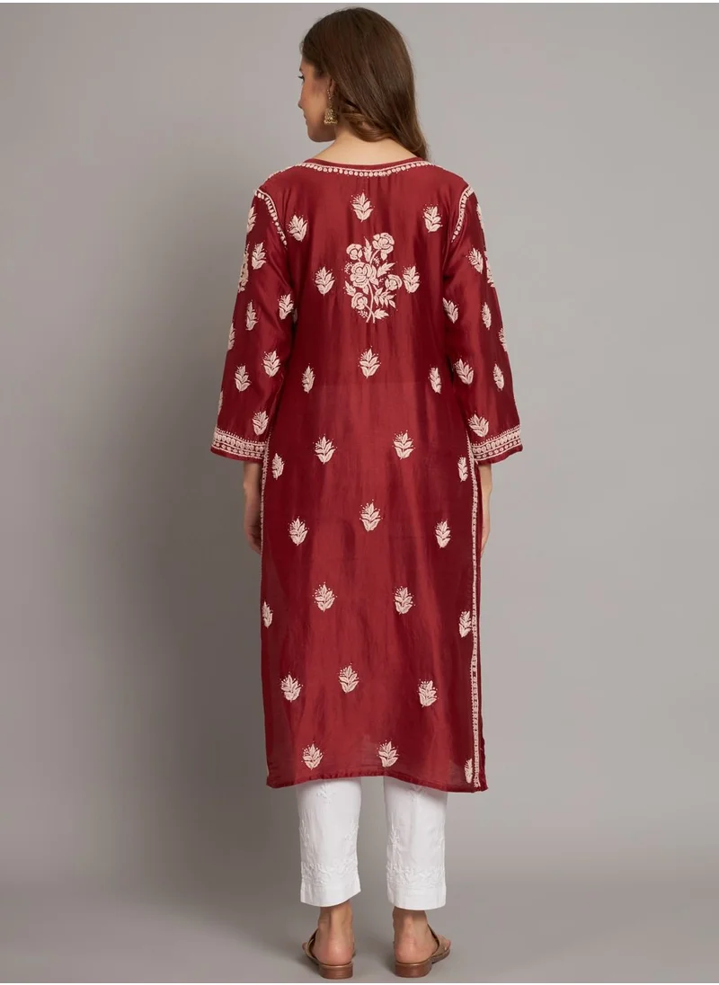 Alaya Women  Floral Embroidered Chikankari Cotton kurta-AL3670