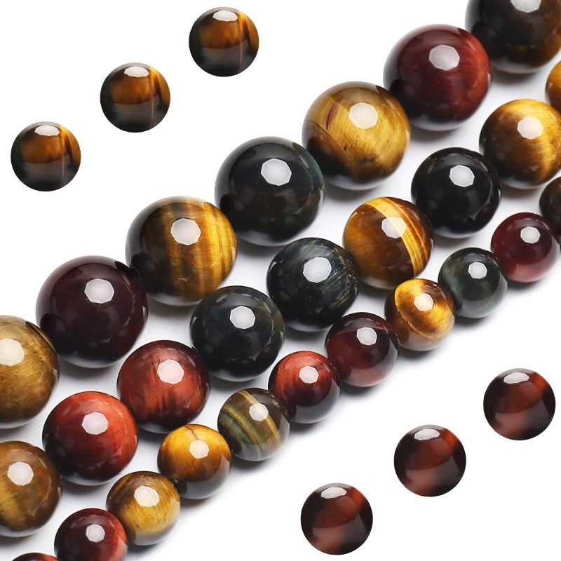 Natural Tricolor Tiger Eye Beads Grade AAA Gemstone Round Loose Beads 8MM 100PCs Bulk Lot Options Semi Precious Stone Beads for Jewelry Making