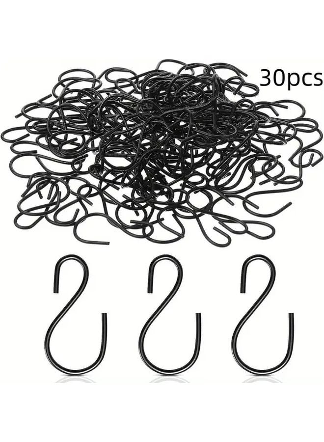 30 قطعة من خطافات S المعدنية السوداء المثبتة على الحائط مقاومة للصدأ للتخزين في المطبخ والحمام - Image 1