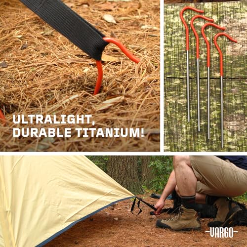 Vargo Titanium Shepherds Hook Stake with Fluorescent Orange Head (6 Pack) | Camping Tent Stakes | 0.3 Ounces (8 Grams) 6.5” L x 0.14” D (165 x 3.5mm) | Ultralight Durable Tent pegs | Model T-117 - Image 2