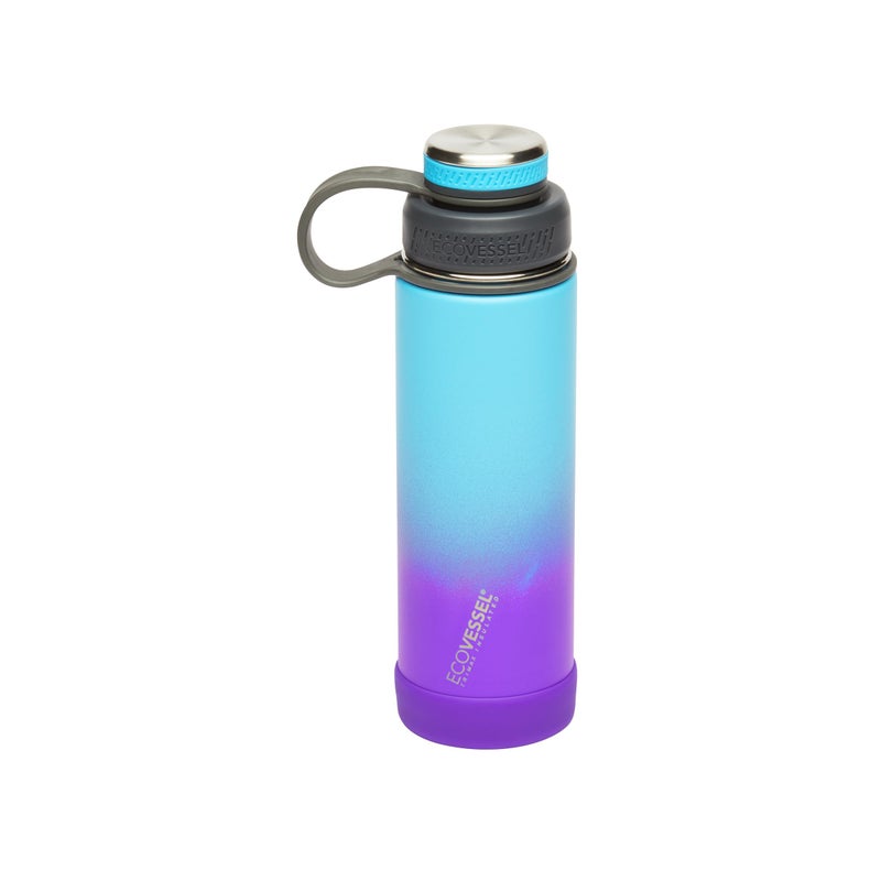EcoVessel Stainless Steel Water Bottle with Insulated Dual Lid Insulated Water Bottle with Strainer and Silicone Bottle Bumper Coffee Mug 20oz Lavender Fields