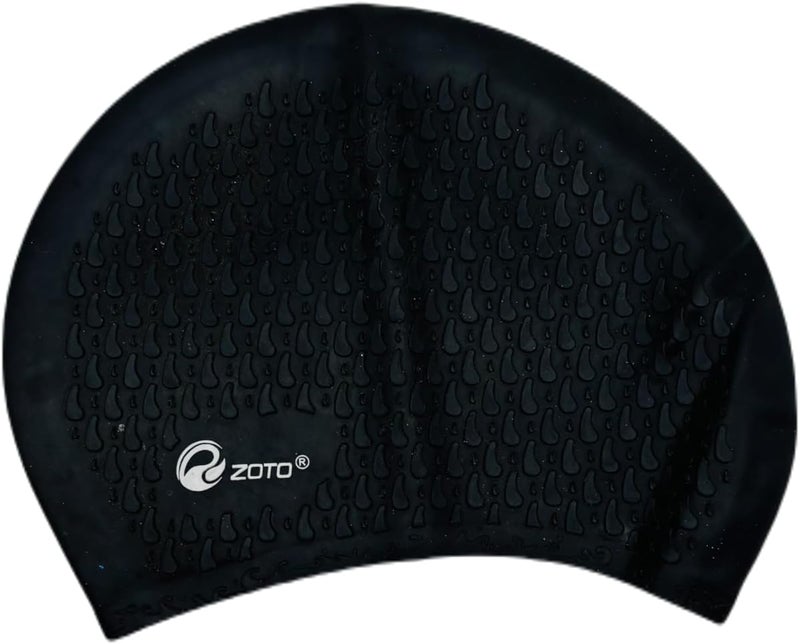 ZOTO Silicone Swimming Cap with Textured Pattern - Black - Image 2