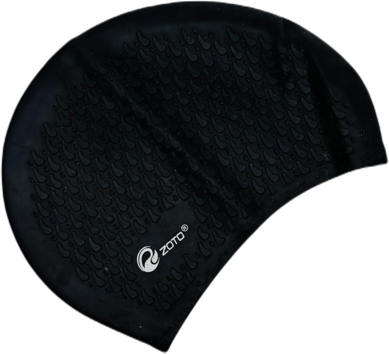 ZOTO Silicone Swimming Cap with Textured Pattern - Black - Image 1