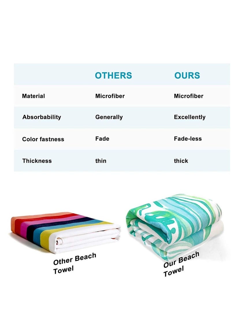 Microfiber Sand Free Beach Towel | Quick Fast Dry Super Absorbent Oversized Lightweight Big Large Towels Blanket Green Leaf Cool Swim Beach Towels for Travel Pool Swimming Bath Camping Adult Women Men - Image 3