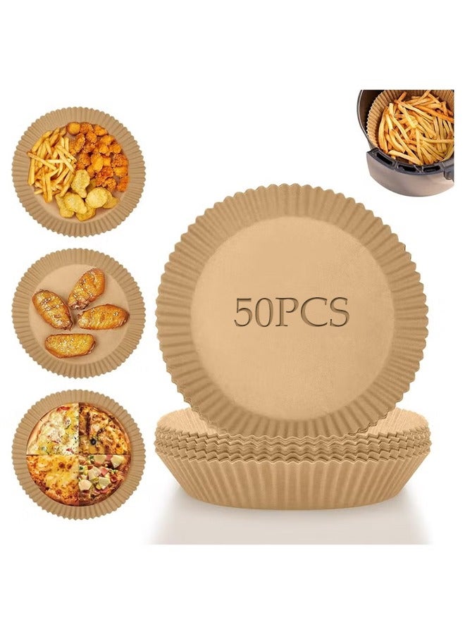 DUNISO 50pcs Air Fryer Disposable Non-Stick Parchment Paper Liners, Oil Absorbing Paper Pads, Waterproof and Oil Resistant Baking Paper, Round Food Grade Baking for Air Fryer, Ovens, Fryers, Baking and Grilling - Image 1