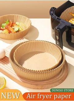 DUNISO 50 Pcs Air Fryer Disposable Paper Liner, oil absorbing paper pads, waterproof and oil resistant baking paper, steamer pads, suitable for frying pans, ovens, fryers, baking and grilling,20cm*16cm * 4.5cm, circular  - Image 1
