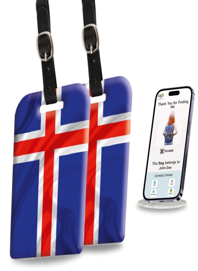 tag8 [Pack 2] tag8 Iceland Flag Smart Luggage tag |Trendy Luggage tag ID Identification | Suitcase Tag | Fashionable Digital Name tag | Airline Compliant, SITA World Tracer Code Enabled | Gift idea - Image 1