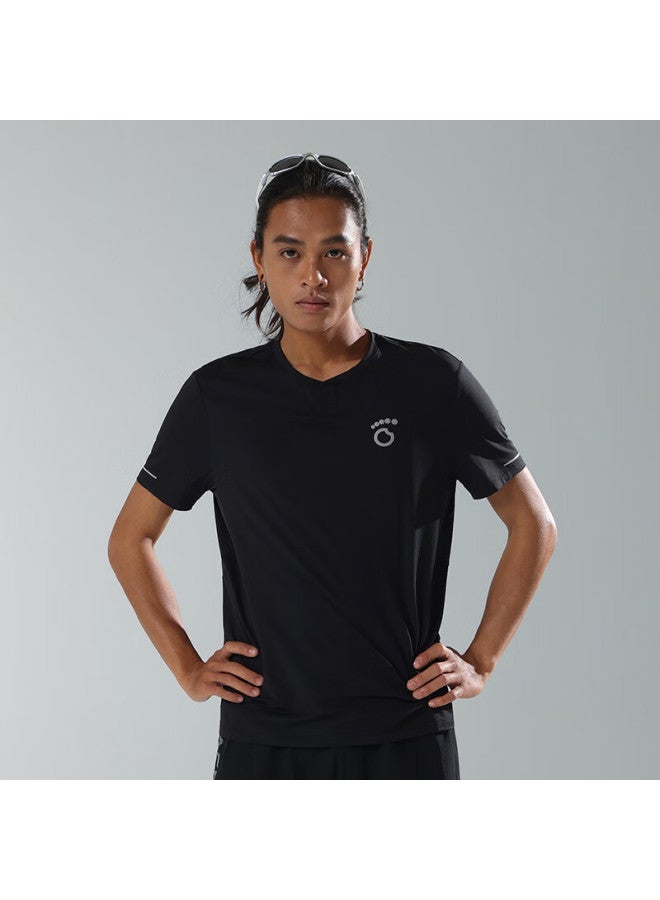 Macondo 26 Spring Summer New Sports Running Henry Shirt Moisture-wicking Quick-dry Cooling Short Sleeve T-shirt Black Men L - Image 1