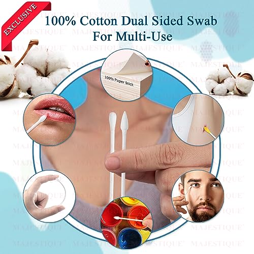 Majestique Cotton Swabs with Paper Sticks – Dual Tip Cotton Buds for Ear Cleaning, Makeup Removal & Face Care | Soft & Gentle | Eco-Friendly | 200 Sticks (Pack of 3) - Image 3