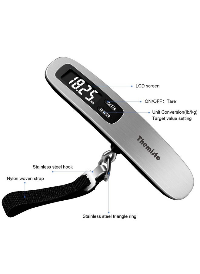 Themisto - Themisto TH-WS10 Digital Luggage Scale with Target Value Setting (50kg), Silver - Image 1