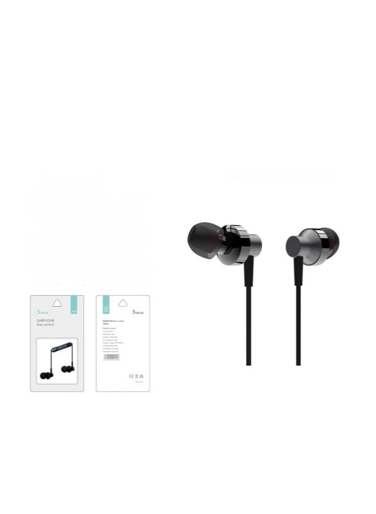 3Tech Curvy Metal Wired In-Ear Headphones - Black - Image 1