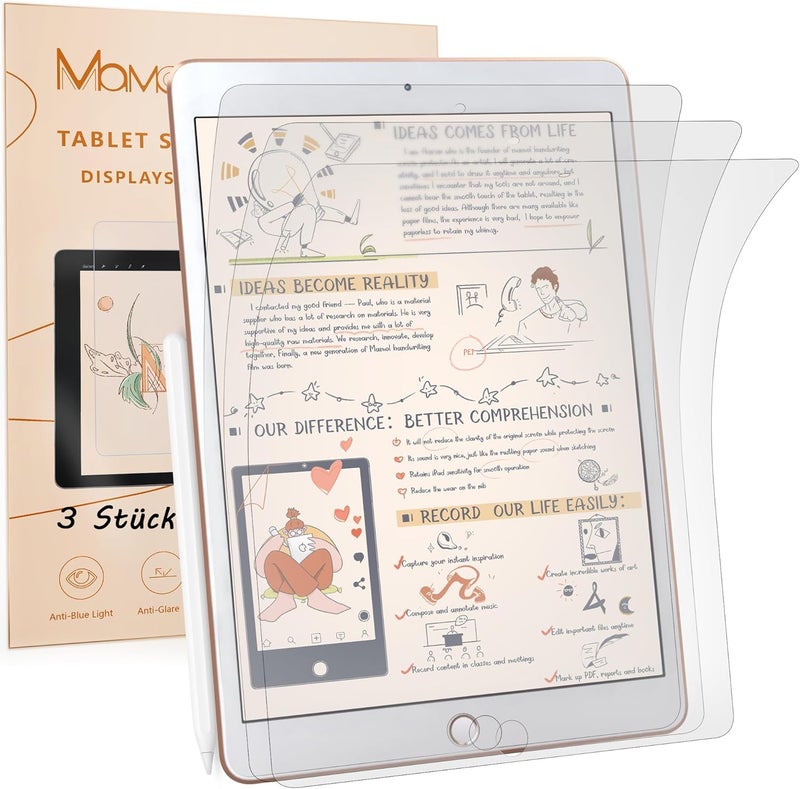 Mamol Pack of 3 Paper Protective Films Compatible with iPad 10.2 Inch (2019, 2020 and 2021), iPad 9th/8th/7th Generation Screen Film, Matte Paper Film for Drawing, Writing and Taking Notes - Image 1