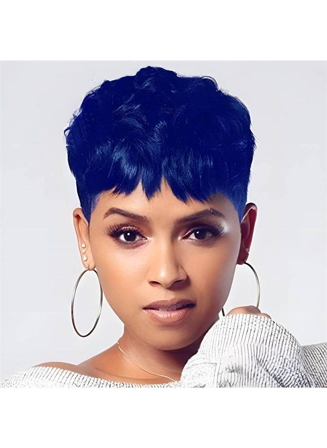 Nicelatus Short Black Wig Synthetic Wigs with Bangs Heat Resistant Synthetic Wigs for Black Women Short Pixie Cut Wig Black Hair(nicelatus918blue) 