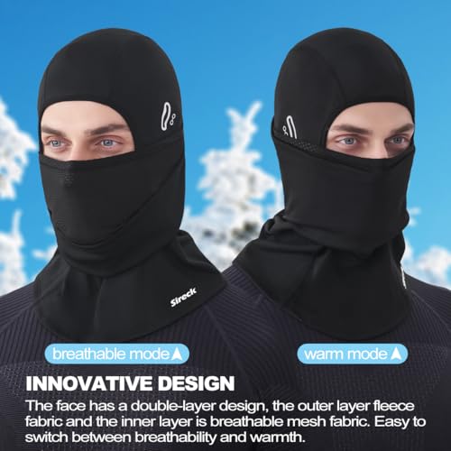 Sireck Balaclava Ski Mask, Fleece Thermal Winter Face Mask for Men Women, Cold Weather Gear for Skiing Motorcycle Hunting (US, Alpha, One Size, Black-1) - Image 2