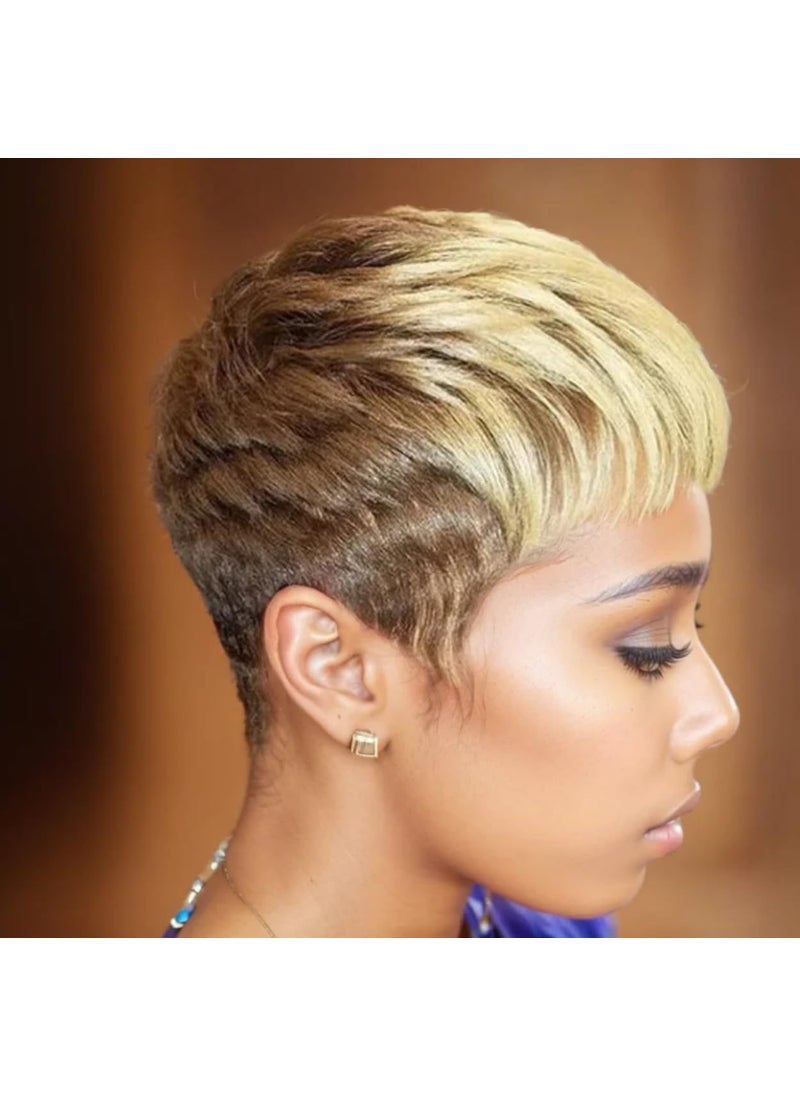 BeiSDWig BeiSDWig Short Brown Blonde 2 Tones Hair Wig Synthetic Short Wigs for Black/White Women Short Pixie Wigs with Bangs Heat Resistant Synthetic Wig for Women Full Wigs (A-9858) 