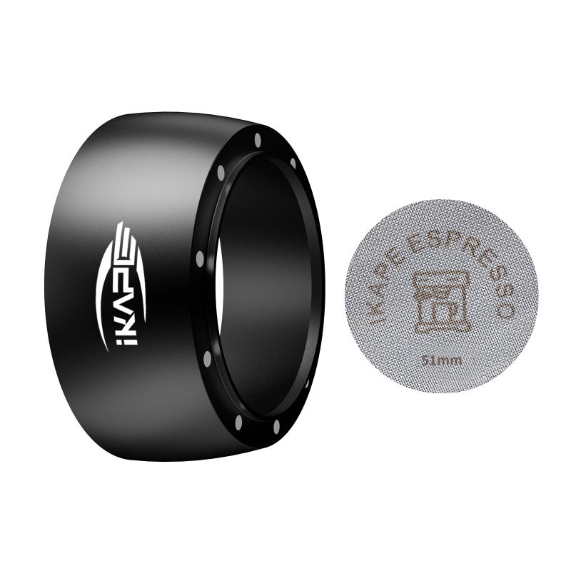 IKAPE Magnetic Dosing Funnel Set, 51MM Espresso Dosing Ring & Puck Screen Kit Compatible with Delonghi 51MM Bottomless Portafilter - with 8 Small Magnet (Black) - Image 1