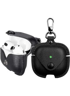 Leather Case For Air Pods 4 2024 Leather Portable Protective Men Women Case With Secure Snap Fastener Compatible With Airpods 4Th Generation Charging Case Front Led Visible Black