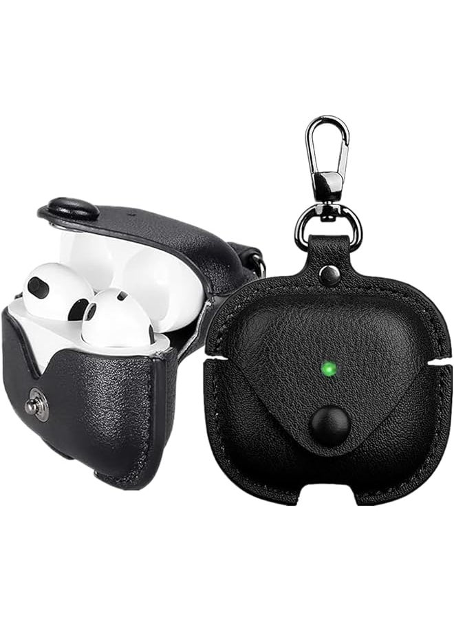 erorex - Leather Case For Air Pods 4 2024 Leather Portable Protective Men Women Case With Secure Snap Fastener Compatible With Airpods 4Th Generation Charging Case Front Led Visible Black - Image 1