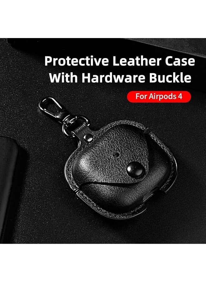 erorex - Leather Case For Air Pods 4 2024 Leather Portable Protective Men Women Case With Secure Snap Fastener Compatible With Airpods 4Th Generation Charging Case Front Led Visible Black - Image 1
