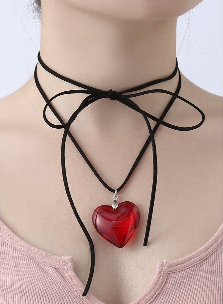 KASTWAVE Chunky Heart Choker Necklaces, 2 Pce Y2k Necklace Aesthetic Big Heart Pendant, Adjustable Cute Heart Necklacesfor Teen Girls - Image 3