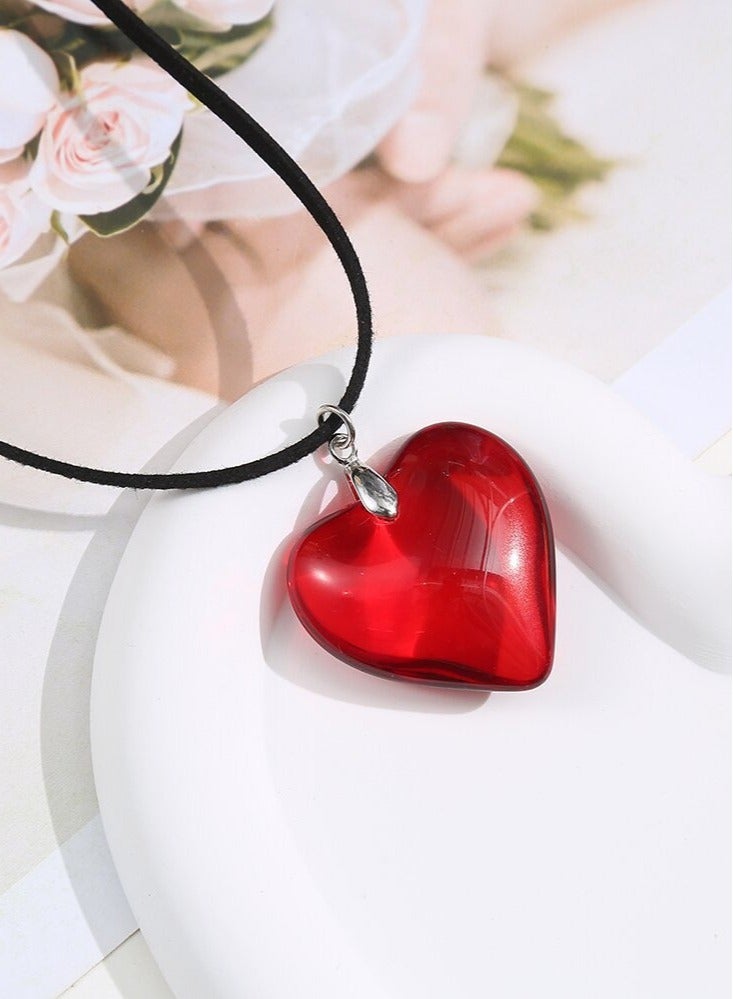 KASTWAVE Chunky Heart Choker Necklaces, 2 Pce Y2k Necklace Aesthetic Big Heart Pendant, Adjustable Cute Heart Necklacesfor Teen Girls - Image 4