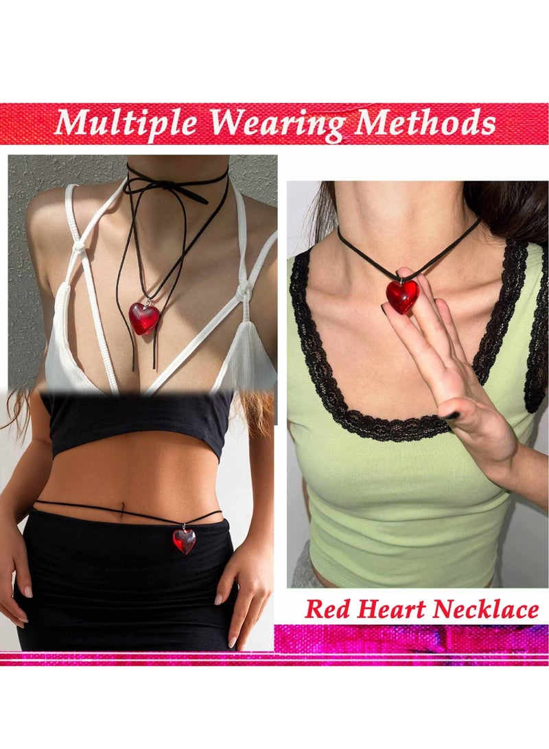 KASTWAVE Chunky Heart Choker Necklaces, 2 Pce Y2k Necklace Aesthetic Big Heart Pendant, Adjustable Cute Heart Necklacesfor Teen Girls - Image 5