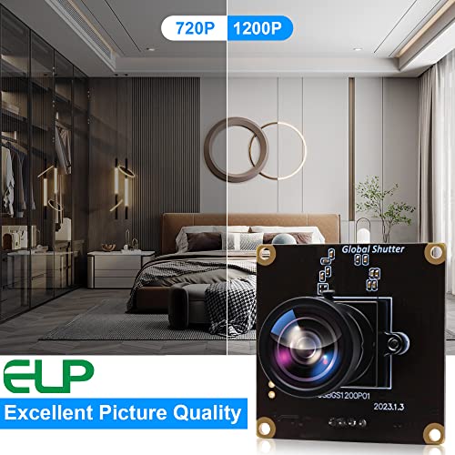 ELP High Speed Wide Angle Global Shutter USB Camera Module for Computer 1080P Mini UVC USB2.0 Webcam Board with 120degree No Distortion Lens AR0234 High Frame 90fps Web PC Camera Board for Laptop - Image 3