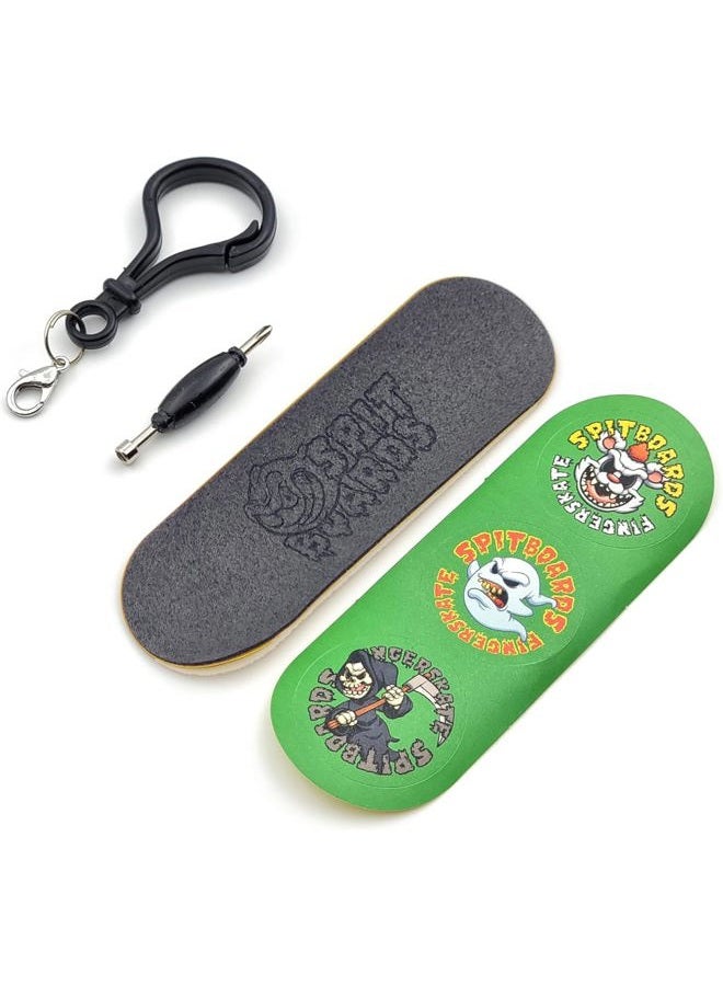 SPITBOARDS 32 mm Fingerboard Complete Real Wood Set-Up (Pre-Assembled, 5-Layers), Trucks with Nuts, Bearing Wheels, Foam Grip Tape, (Deck: Red, Trucks: Green, Wheels: Yellow) - Image 4