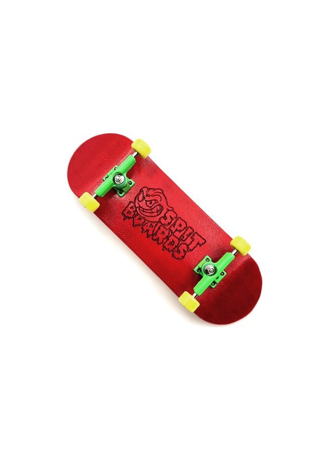 SPITBOARDS 32 mm Fingerboard Complete Real Wood Set-Up (Pre-Assembled, 5-Layers), Trucks with Nuts, Bearing Wheels, Foam Grip Tape, (Deck: Red, Trucks: Green, Wheels: Yellow) - Image 3