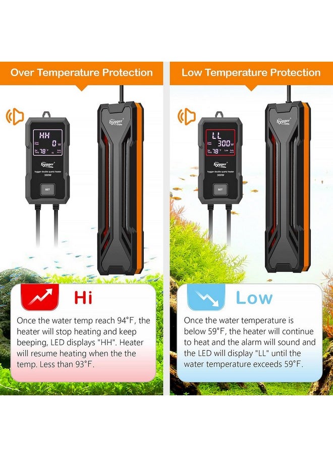 Hygger - Aquarium Heater 300W/500W/800W/1000W, Submersible Fish Tank Heater With Digital Led Controller And Intelligent Leaving Water Automatically Stop Heating System, For Freshwater And Saltwater - Image 1