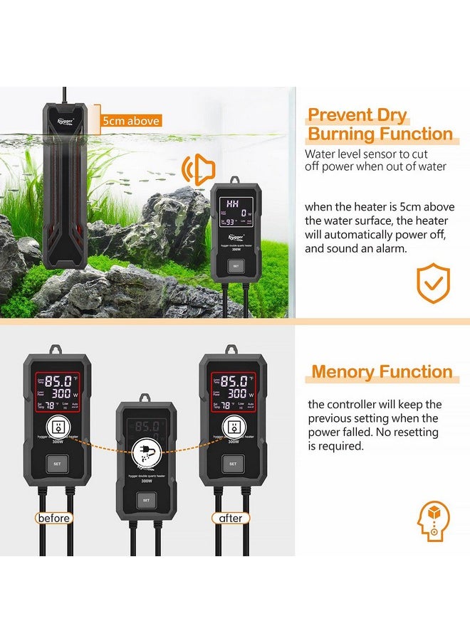 Hygger - Aquarium Heater 300W/500W/800W/1000W, Submersible Fish Tank Heater With Digital Led Controller And Intelligent Leaving Water Automatically Stop Heating System, For Freshwater And Saltwater - Image 1
