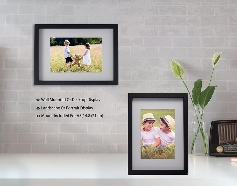 GorYeeFine Black A4 Boxed Picture Frame Set of 4 with Mount for A5, A4 Boxed Gallery Black Picture Frame 4PK, A4 Document Frame, A5 Modern Frame with Glass Window for Tabletop or Wall Mounting - Image 3