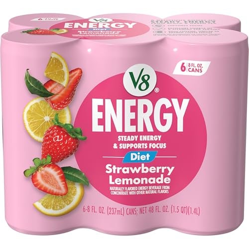 V8 Energy Diet Strawberry Lemonade Juice Energy Drink 8 fl oz Can 6 Pack - Image 1