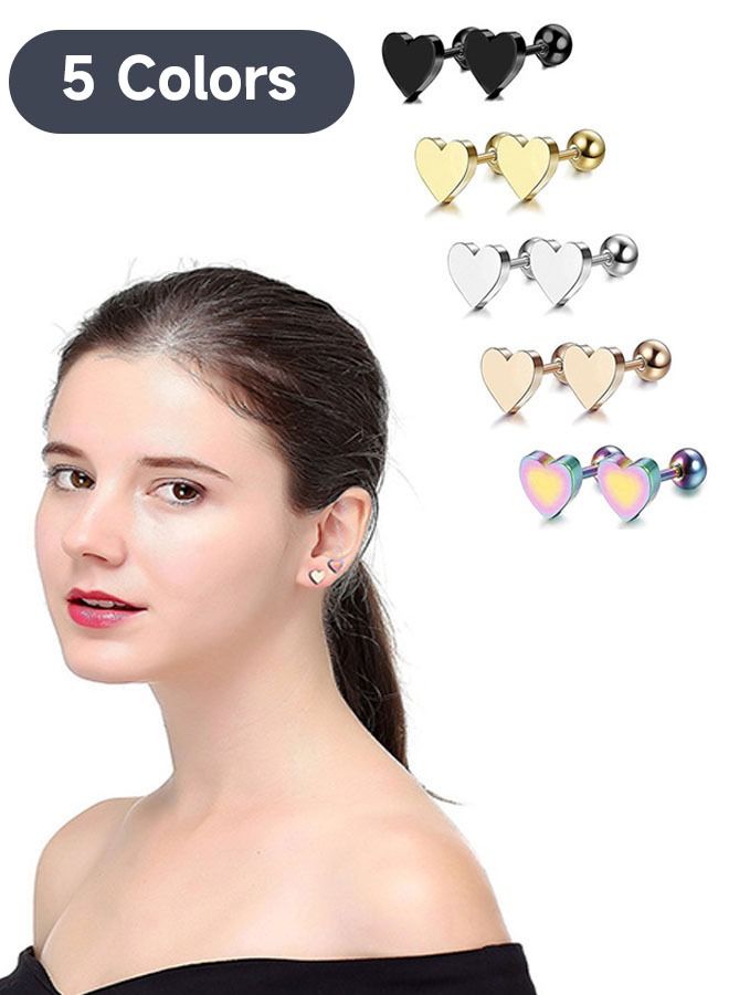 Ant 5 Pairs Love Earrings Set Hypoallergenic Earrings Stainless Steel Earrings 6mm(Multiple Colour) - Image 1