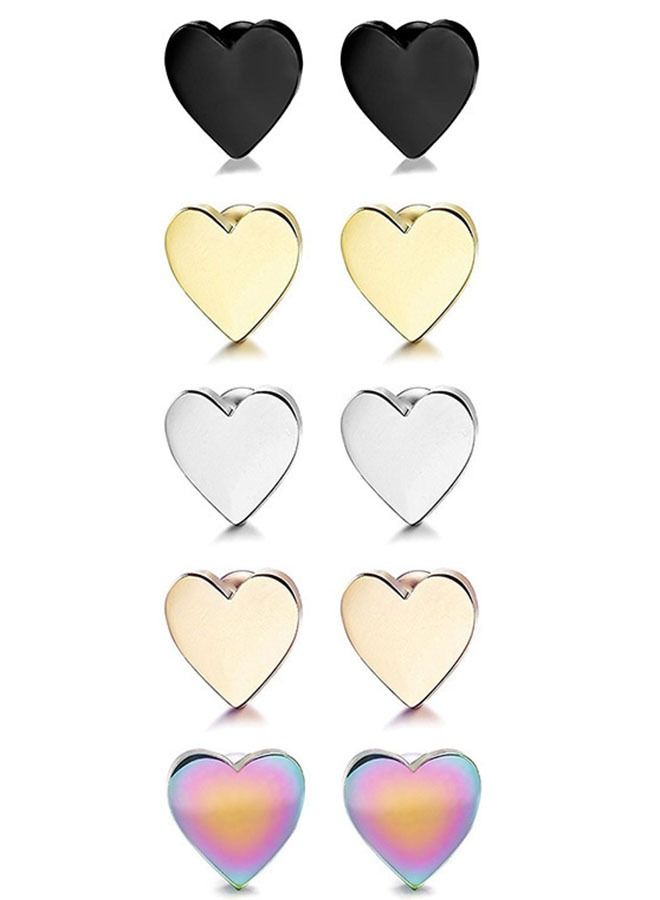 Ant 5 Pairs Love Earrings Set Hypoallergenic Earrings Stainless Steel Earrings 6mm(Multiple Colour) - Image 4