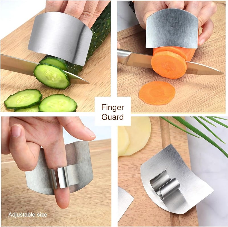 ALMEKAQUZ Finger Guard Set for Cutting Knife Guard,Stainless Steel Knife Cutting Protection,Kitchen Safe Slicing Tool for Hands,Adjustable Safe Thumb Protector - Image 3