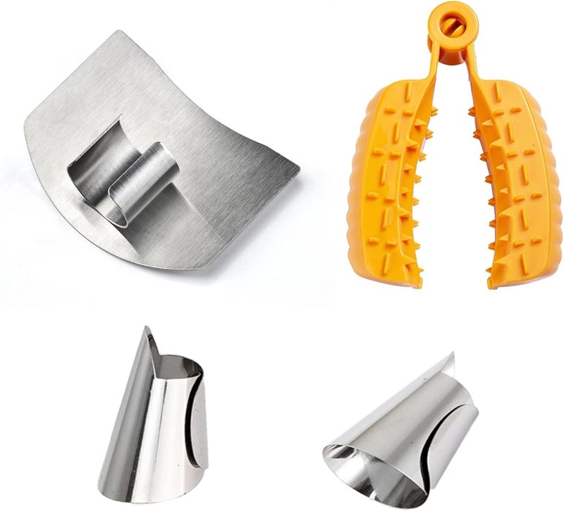 ALMEKAQUZ Finger Guard Set for Cutting Knife Guard,Stainless Steel Knife Cutting Protection,Kitchen Safe Slicing Tool for Hands,Adjustable Safe Thumb Protector - Image 1
