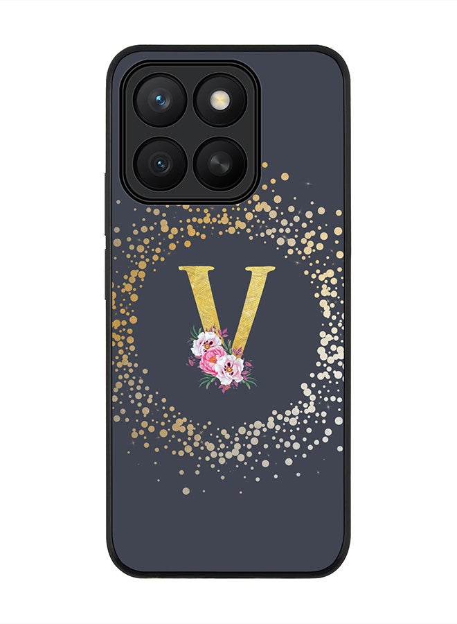Stylizedd For Honor X8c Case,Slim fit Camera Protection, Shockproof Thin Phone cover  - Custom Monogram Floral - V  (Grey )