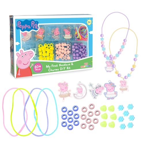 Wembley Peppa Pig DIY Jewelry Set| DIY Necklace Making Kit| Necklace Making Set with 80+ Beads, 4 Strings & 4 Charms| Ideal Birthday Gift for Girls (Necklace Set) - Image 1