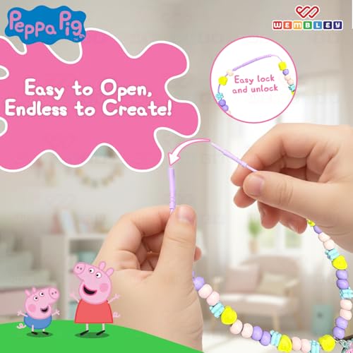 Wembley Peppa Pig DIY Jewelry Set| DIY Necklace Making Kit| Necklace Making Set with 80+ Beads, 4 Strings & 4 Charms| Ideal Birthday Gift for Girls (Necklace Set) - Image 3
