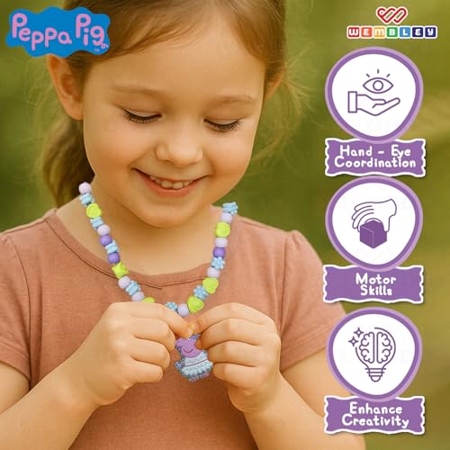 Wembley Peppa Pig DIY Jewelry Set| DIY Necklace Making Kit| Necklace Making Set with 80+ Beads, 4 Strings & 4 Charms| Ideal Birthday Gift for Girls (Necklace Set) - Image 4
