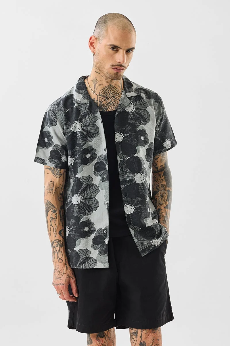 سنيتش Grey Abstract Half Sleeve Boxy Shirt