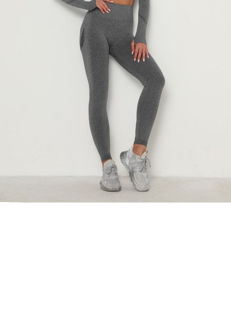 Loquat High Waist Tight-Fitting Sports Set Dark Gray  - Image 3