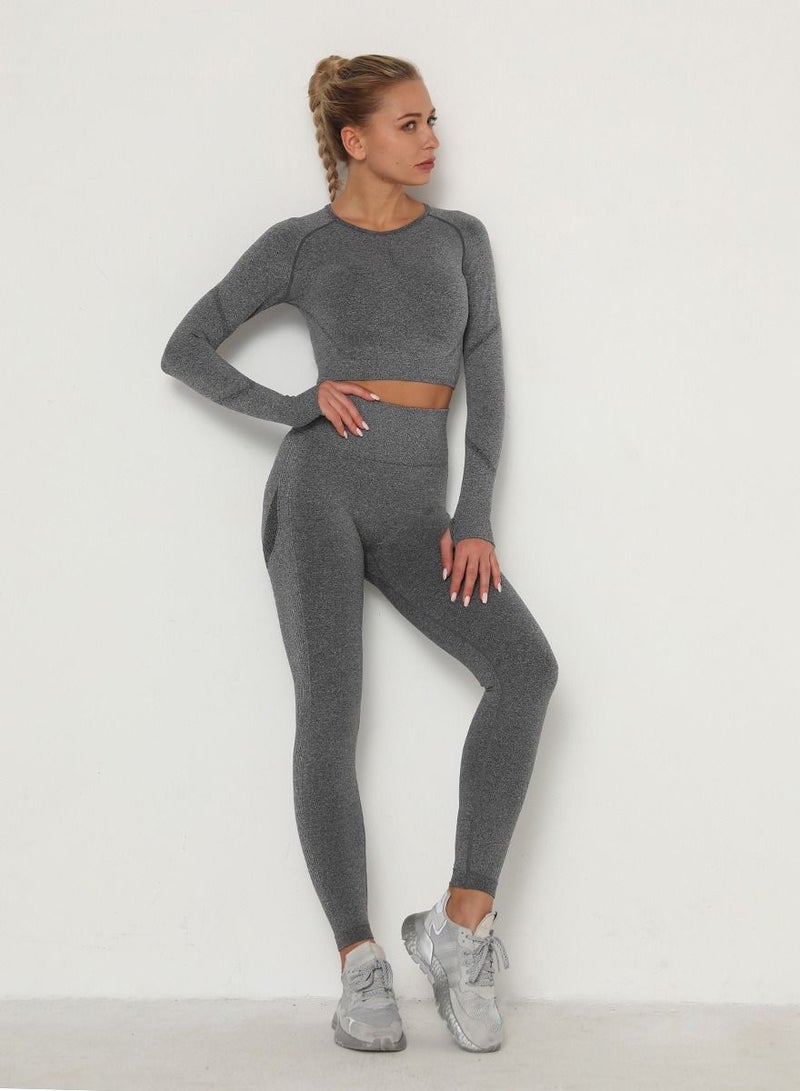 Loquat High Waist Tight-Fitting Sports Set Dark Gray  - Image 1