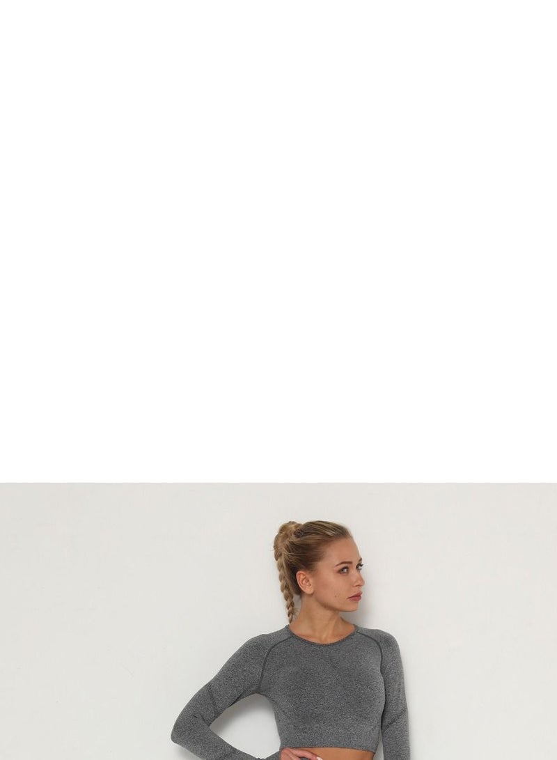 Loquat High Waist Tight-Fitting Sports Set Dark Gray  - Image 2