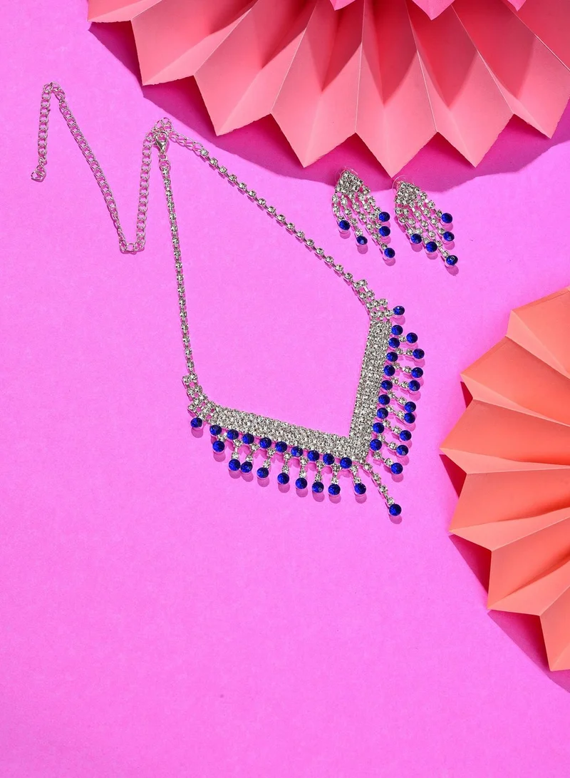 SOHI Silver Plated Designer Stone Necklace and Earring Set