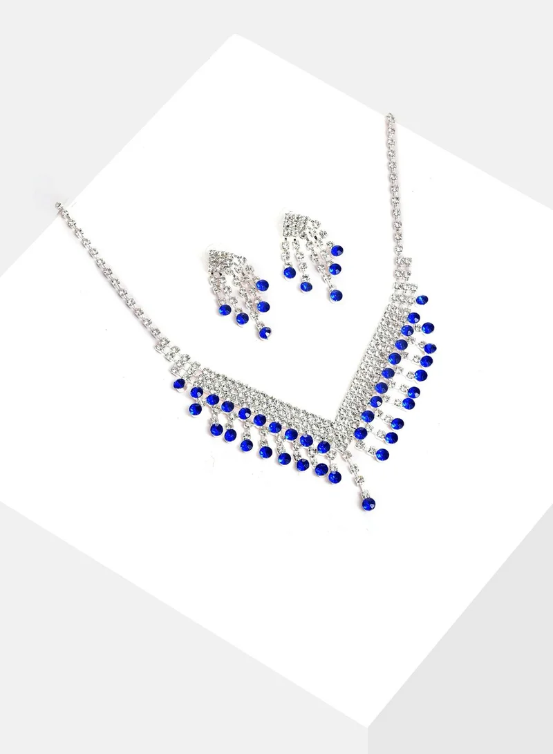 SOHI Silver Plated Designer Stone Necklace and Earring Set