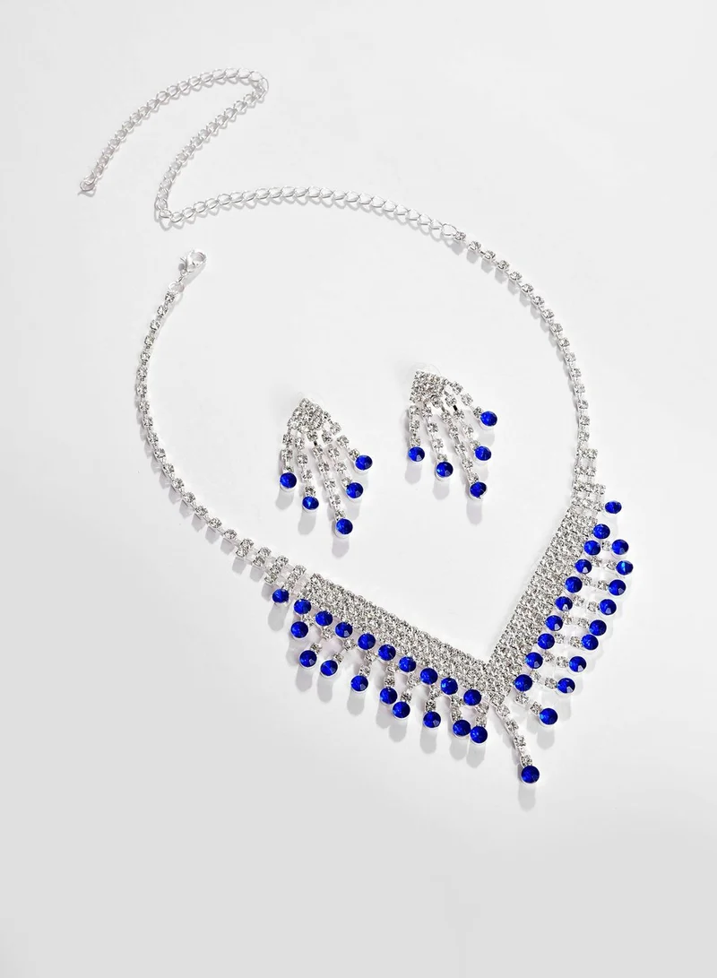 SOHI Silver Plated Designer Stone Necklace and Earring Set