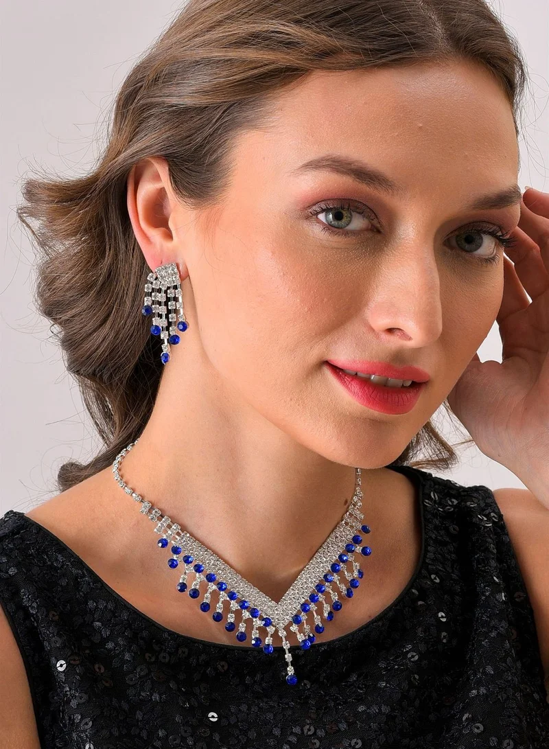 SOHI Silver Plated Designer Stone Necklace and Earring Set