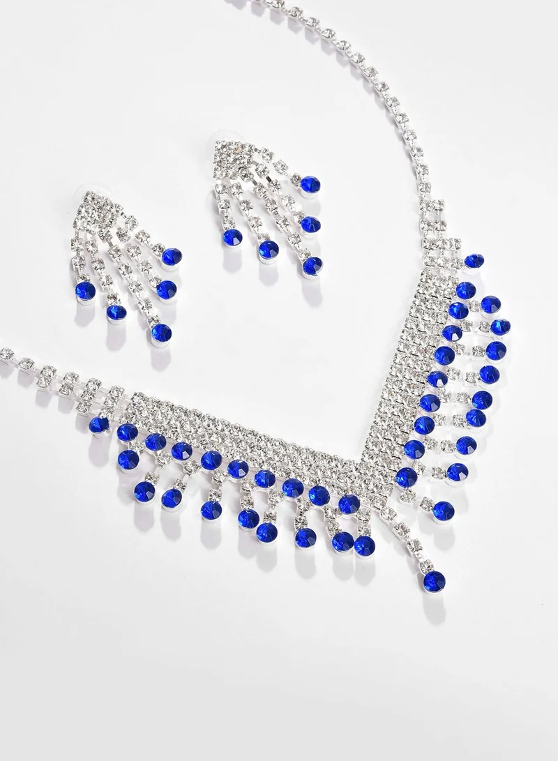SOHI Silver Plated Designer Stone Necklace and Earring Set